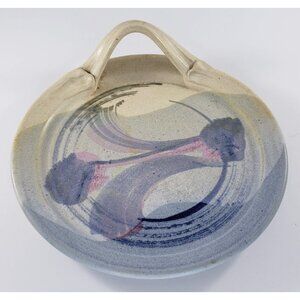 Carole Berhorst Michigan Artist Art Pottery Handled Plate Purple Colorful
